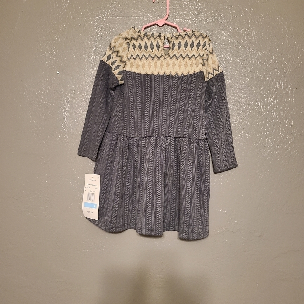 Rare Editions Stylish Comfy Casual Girls Dress - Gray/Cream NWT 3T/3 - Picture 2 of 12